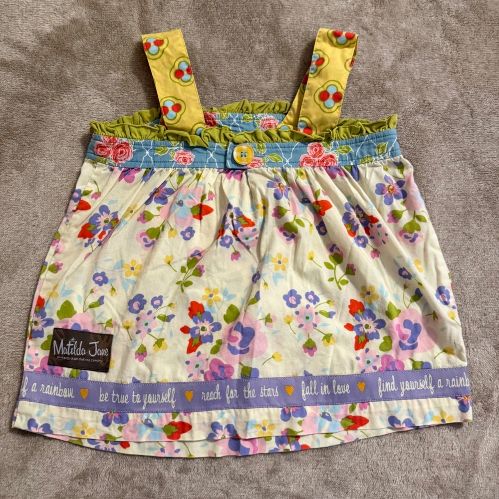 Matilda Jane Girls Floral Ruffle Tank Top Size 4 Be True To Yourself Rainbow